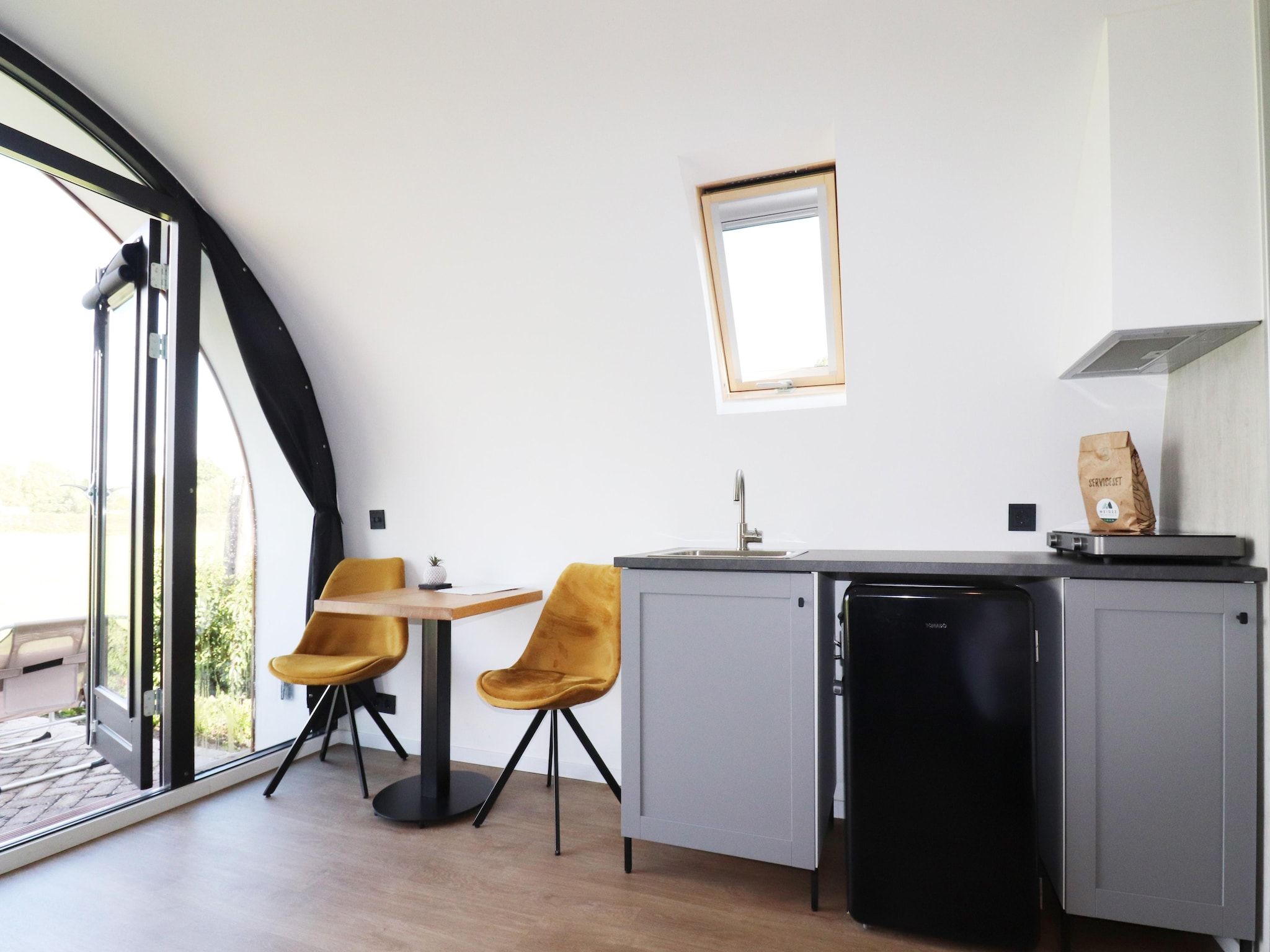 De keuken van Wellness lodge Wulp 2p in Drenthe