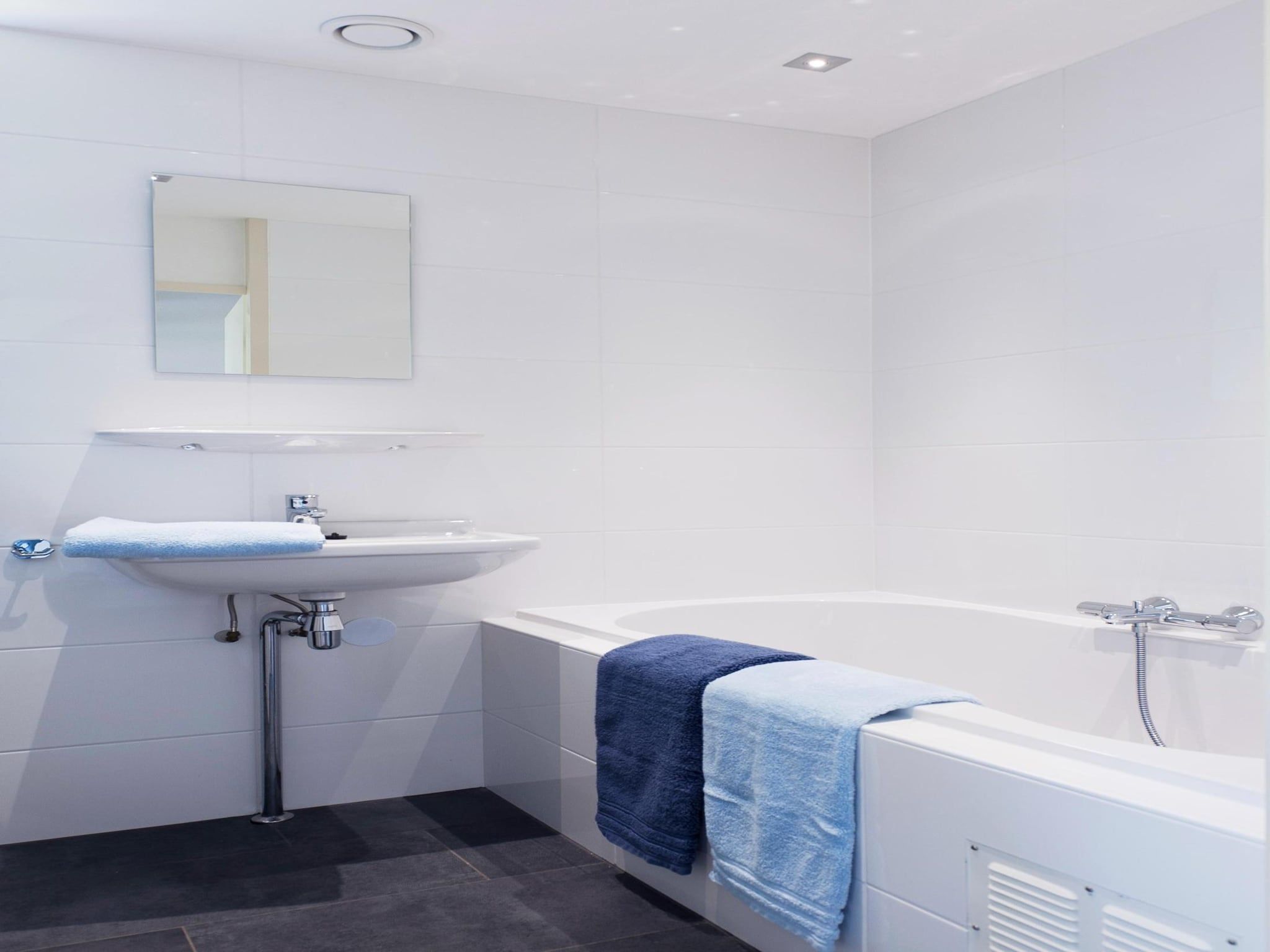 De badkamer van Skip Wellness de luxe met sauna in Friesland