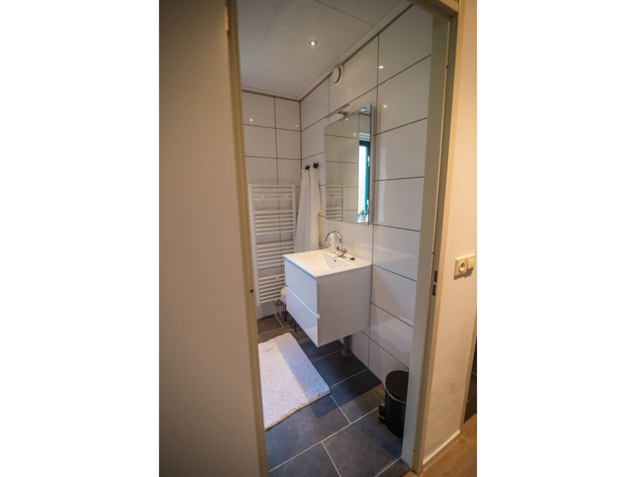 De badkamer van 4-persoons stenen bosvilla in Markelo