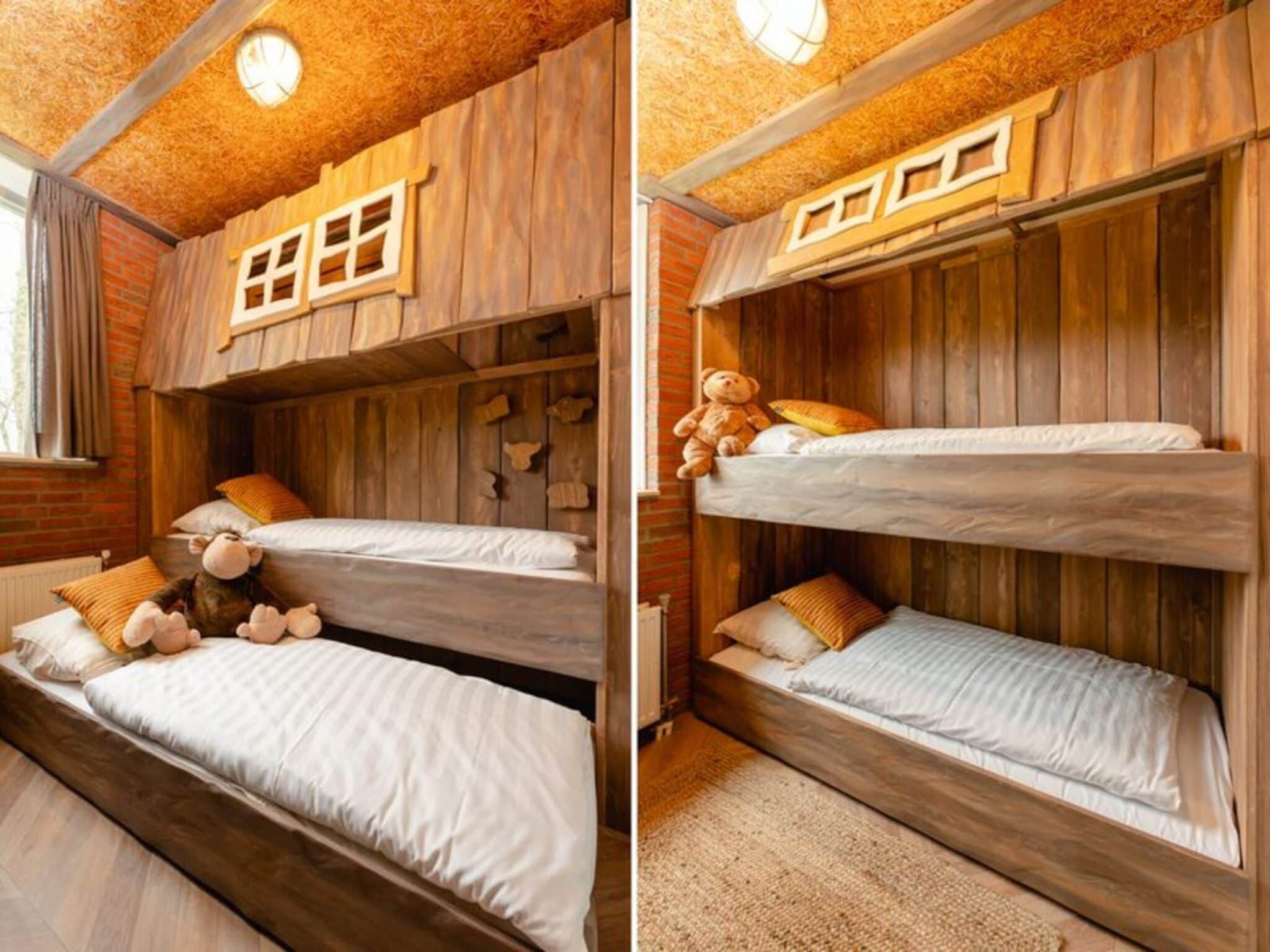 Een slaapkamer van Children's bungalow farmhouse with sauna & bubble tub I sleeps 6 in Zuna