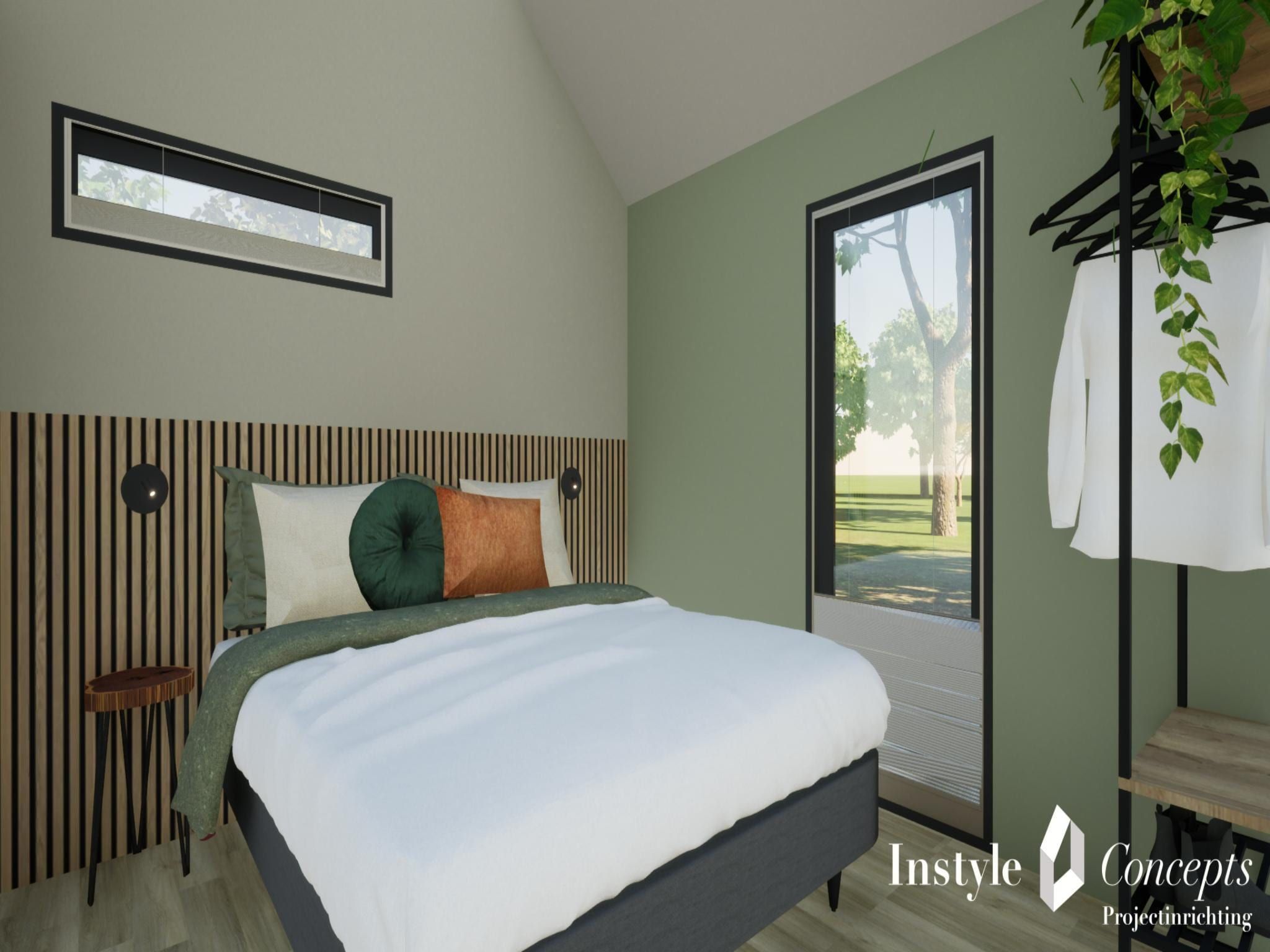 Een slaapkamer van Cosy Lodge | 6 persoons in Balkbrug