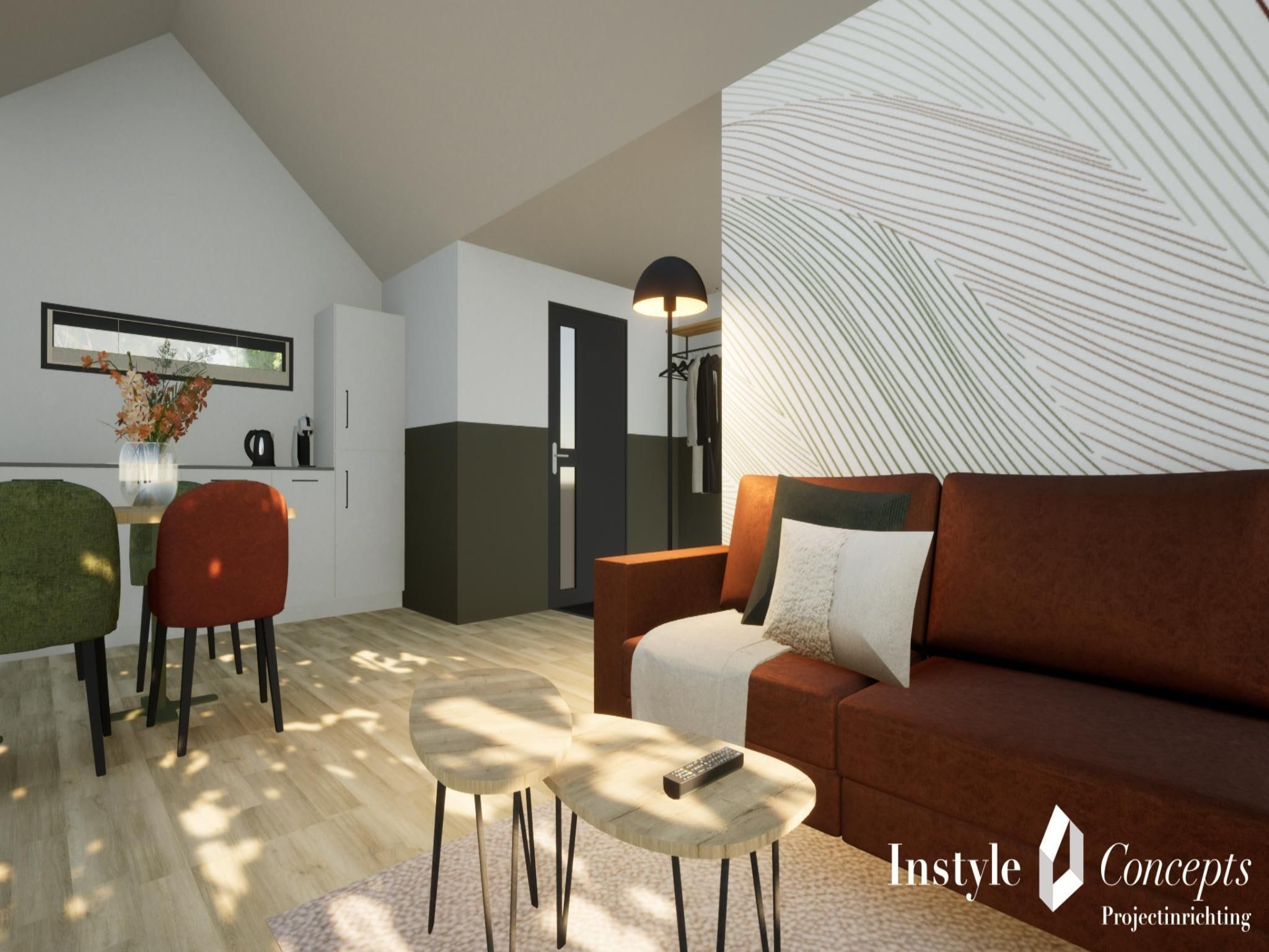 De woonkamer van Cosy Lodge | 6 persoons in Balkbrug