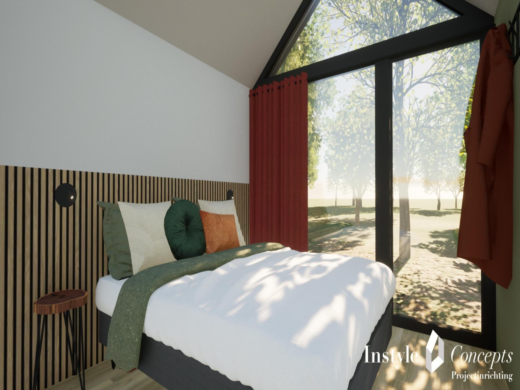 Een slaapkamer van Cosy Lodge | 6 persoons in Balkbrug