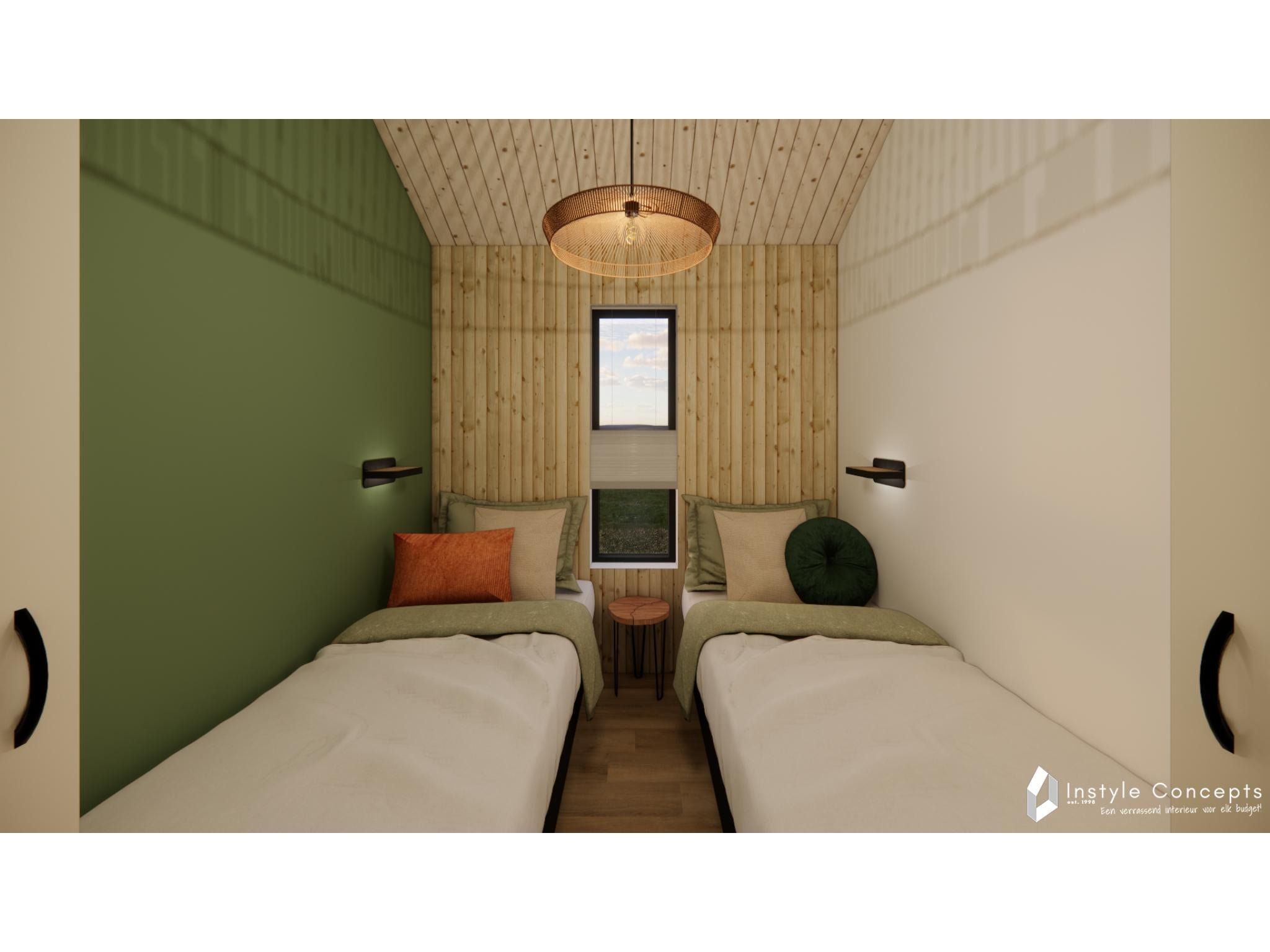 Een slaapkamer van Reestdal lodge | 6 persoons in Balkbrug