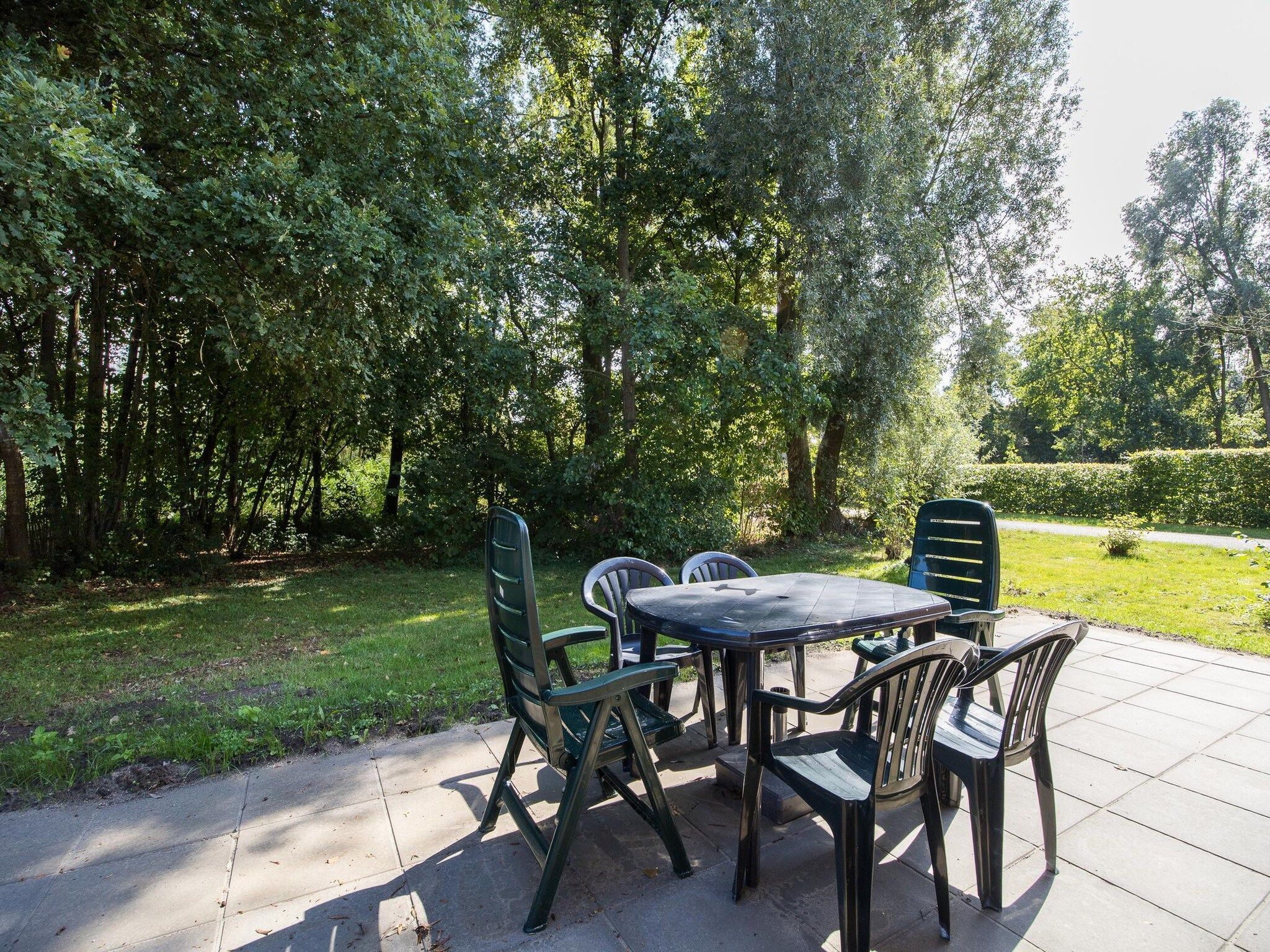 Het terras van 7 - Persoons Forest 217 Sauna Bungalow (copy) in Ewijk