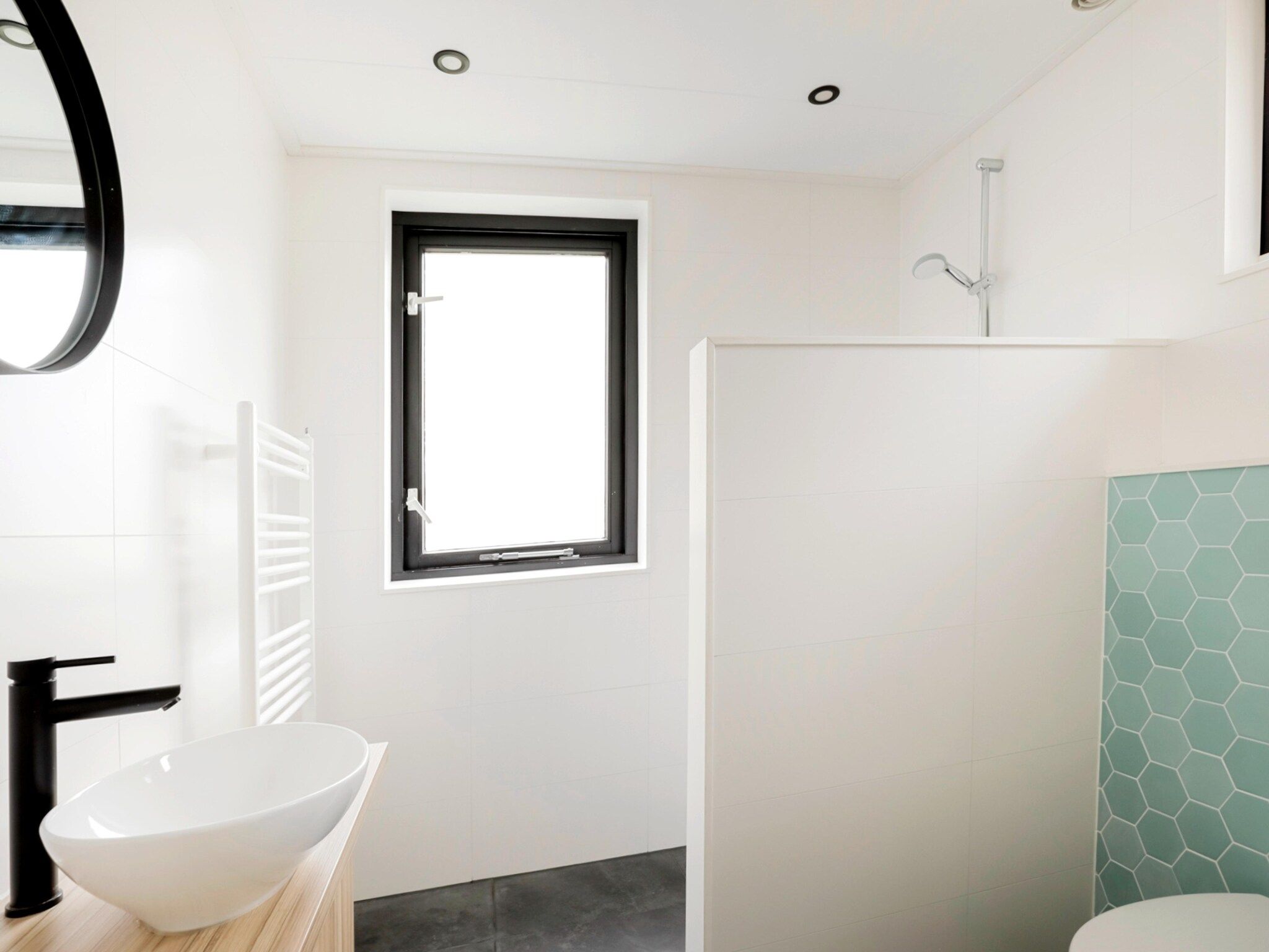 De badkamer van 7 - Persoons Forest 217 Sauna Bungalow (copy) (copy) (copy) (copy) in Ewijk