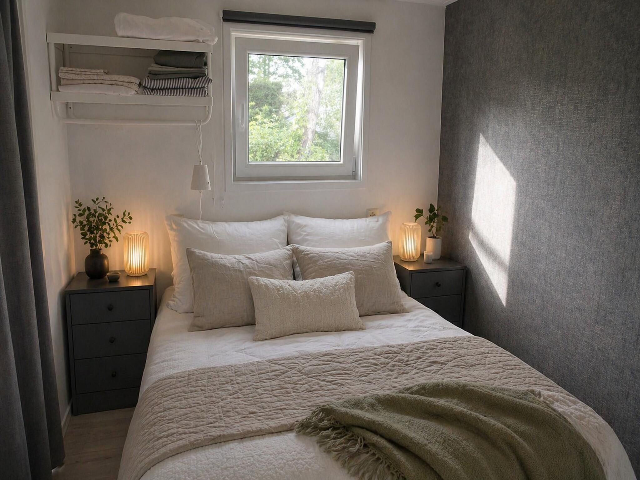 Een slaapkamer van Vechtdalchalet de Berk in Rheezerveen