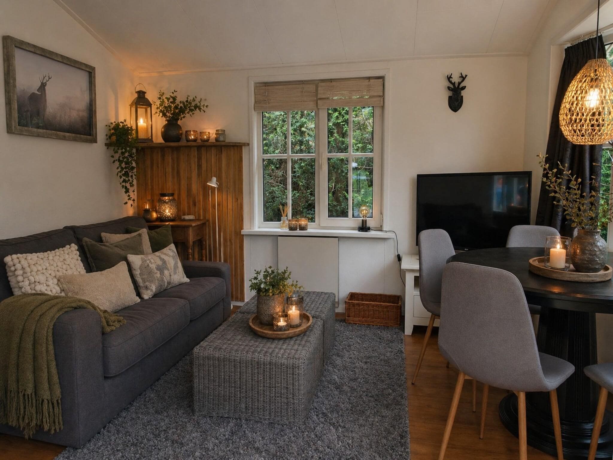 De woonkamer van Vechtdalchalet de Berk in Rheezerveen