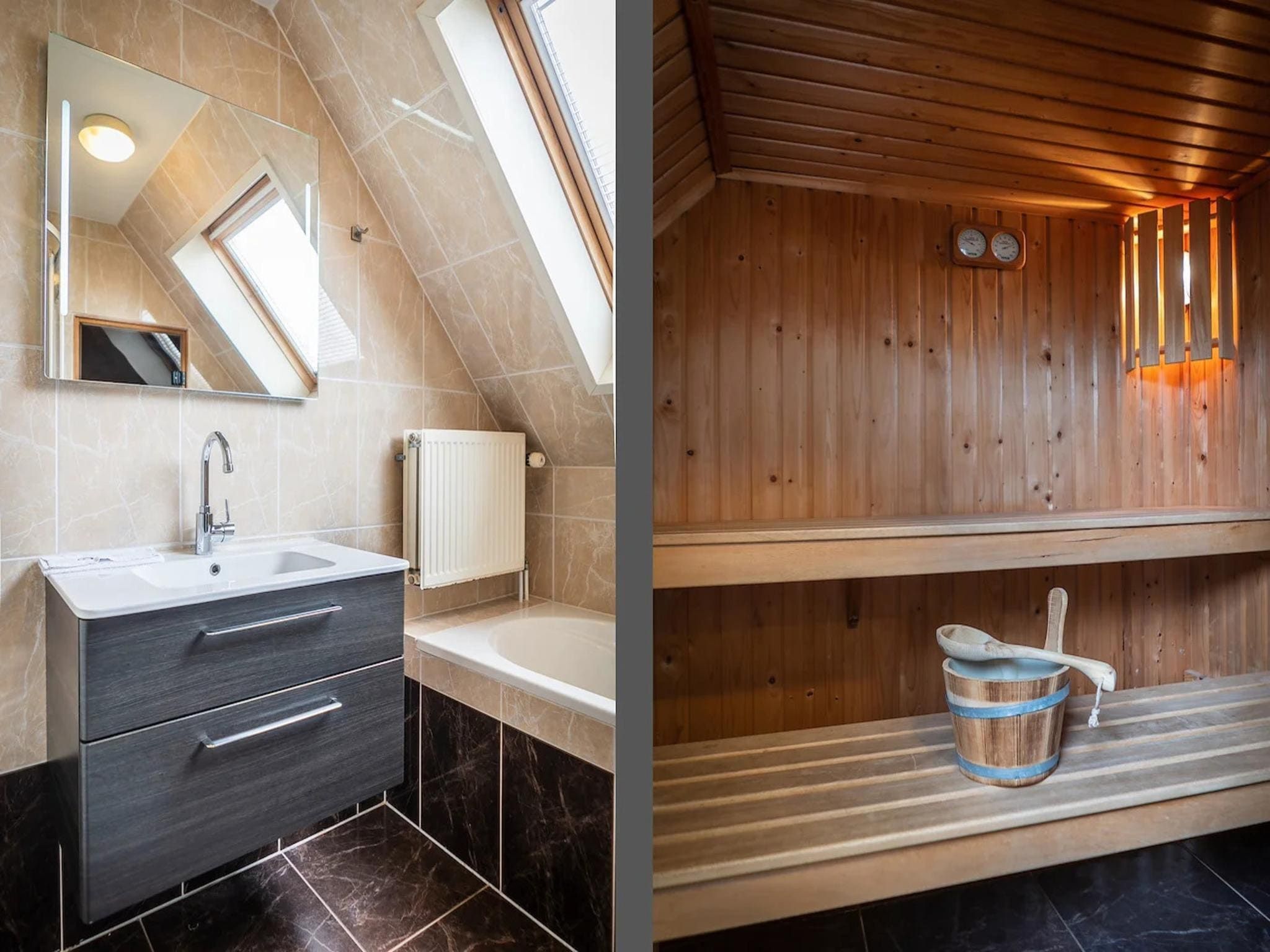 De badkamer van 6-person villa in a Texel villa park in De Koog