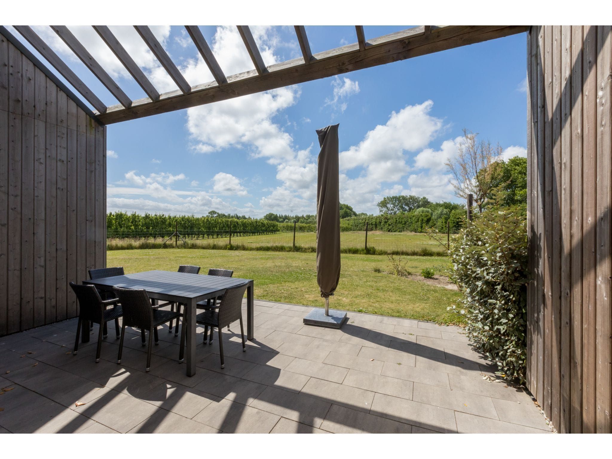Het terras van Vroondijk 2- duinappel en zonnebes in Vrouwenpolder