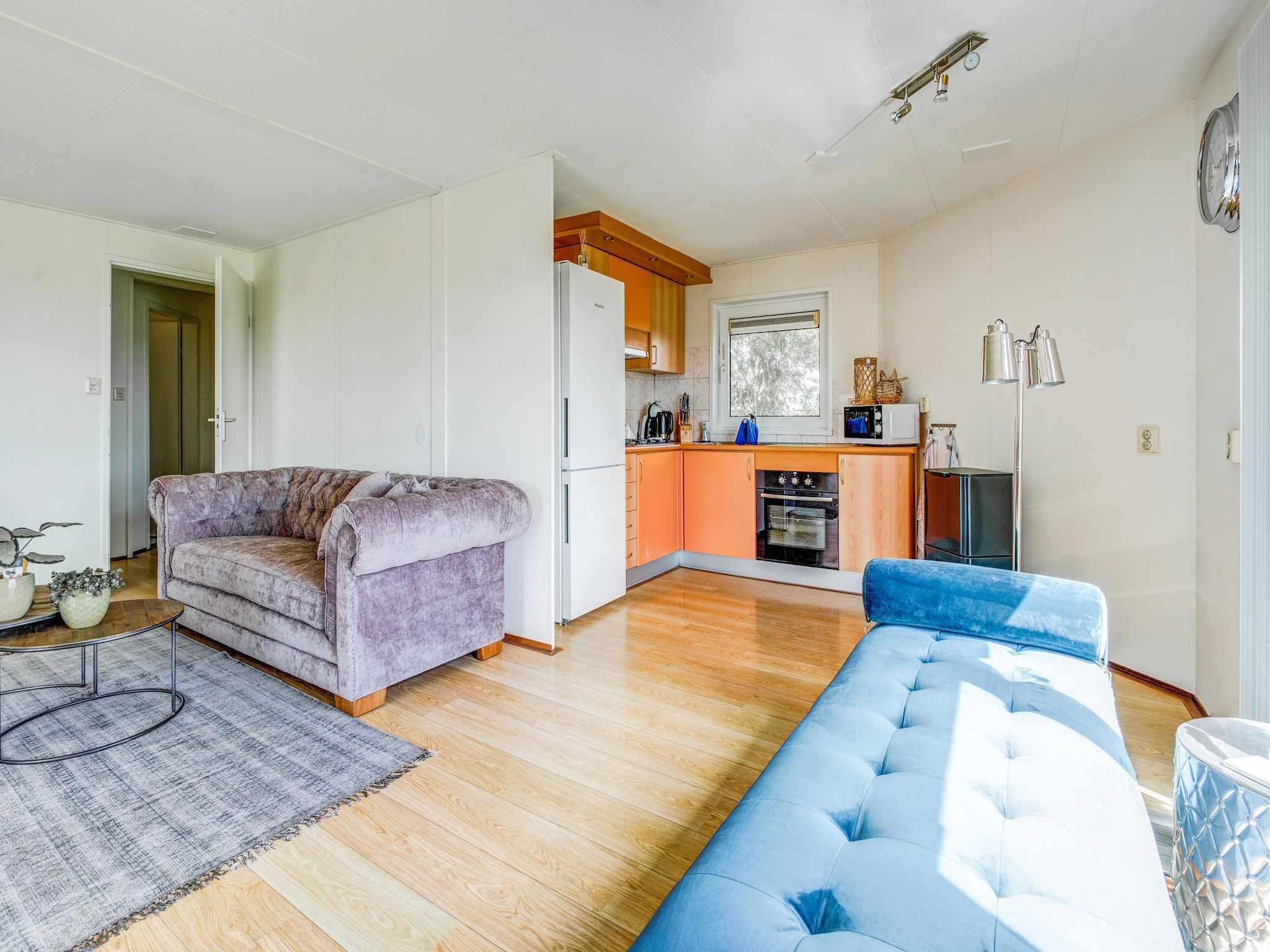 De woonkamer van Knus chalet in Friesland met hottub in Suwald